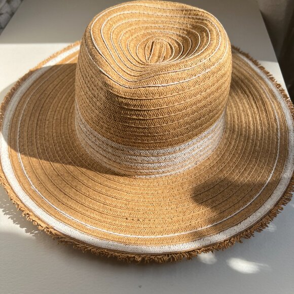 Kensie Straw Beach Hat with Hand painted White Stripes - So Chic! - Picture 6 of 14